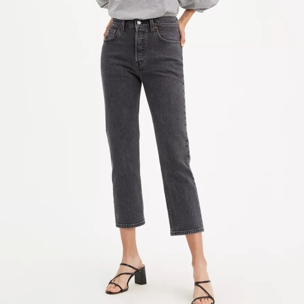 EXCELLENT Levi's 501 Original Stretch Cropped Jeans - Cabo Fade Black - 24 x 26